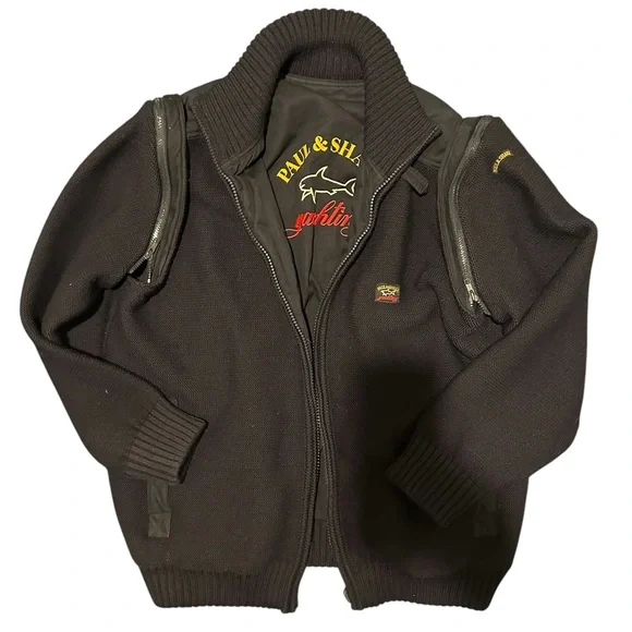 PAUL & SHARK Yachting MEN'S Black HEAVY WOOL KNIT REVERSIBLE JACKET Size XXL